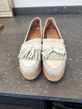 Jeffrey Campbell Light Blue and Cream Espadrille Tassel Loafers
